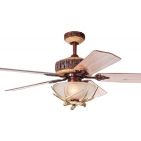 Indoor Rustic Ceiling Fan with Light and 5 Wood Blades, Modern Antler Ceiling Fan Homer Decoration Remote of 52Inch