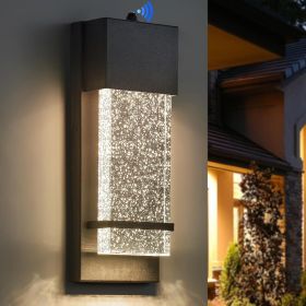 Dusk to Dawn Porch Lights, Modern Black Wall Sconce with Crystal Bubble LED Outdoor Lighting Fixture 1 Pack