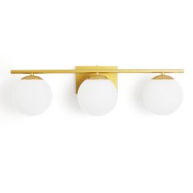 Bathroom Vanity Light Fixtures 3 Lights Gold with Milk White Glass Globe Modern Industrial Bathroom Vanity Light Over Mirror