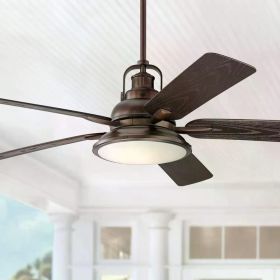 60" Wind and Sea Industrial Indoor Outdoor Ceiling Fan with Light LED Remote Control Dimmable Oil Brushed Bronze Brown