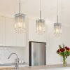 Modern Crystal Pendant Light 3-Pack Adjustable Chrome Hanging Ceiling Fixture with Clear Beads, Elegant Design for Kitchen Island, Dining Room