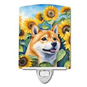 NEW Shiba Inu in Sunflowers Ceramic Night Light Compact, UL-Certified, Ideal for Bedroom, Bathroom, Nursery, Hallway, Kitchen, 6x4x3, Multicolor