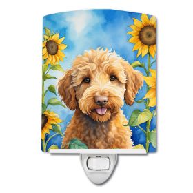 NEW Labradoodle in Sunflowers Ceramic Night Light Compact, UL-Certified, Ideal for Bedroom, Bathroom, Nursery, Hallway, Kitchen, 6x4x3, Multicolor