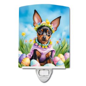 NEW Miniature Pinscher Easter Egg Hunt Ceramic Night Light Compact, UL-Certified, Ideal for Bedroom, Bathroom, Nursery, Hallway, Kitchen, 6x4x3