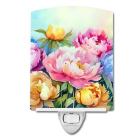 NEW Peonies in Watercolor Ceramic Night Light Compact, UL-Certified, Ideal for Bedroom, Bathroom, Nursery, Hallway, Kitchen, 6x4x3, Multicolor