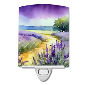 NEW Lavender in Watercolor Ceramic Night Light Compact, UL-Certified, Ideal for Bedroom, Bathroom, Nursery, Hallway, Kitchen, 6x4x3, Multicolor