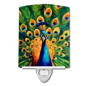 NEW Peacock Ceramic Night Light Compact, UL-Certified, Ideal for Bedroom, Bathroom, Nursery, Hallway, Kitchen, 6x4x3, Multicolor