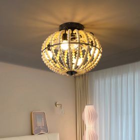 Beaded Fan lamp Wood Beaded Chandelier Oak White