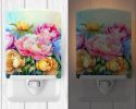 NEW Peonies in Watercolor Ceramic Night Light Compact, UL-Certified, Ideal for Bedroom, Bathroom, Nursery, Hallway, Kitchen, 6x4x3, Multicolor