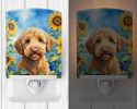 NEW Labradoodle in Sunflowers Ceramic Night Light Compact, UL-Certified, Ideal for Bedroom, Bathroom, Nursery, Hallway, Kitchen, 6x4x3, Multicolor