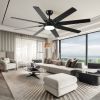 72 inch Large Ceiling Fans with Lights and Remote, Indoor/Outdoor Black Modern Ceiling Fan for Kitchen Living Room Patio