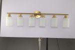 6-Light Golden  Bathroom Vanity Light Fixture, Frosted Glass Shades, Modern Wall Mounted Lighting (No Bulbs)