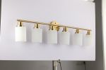 6-Light Golden  Bathroom Vanity Light Fixture, Frosted Glass Shades, Modern Wall Mounted Lighting (No Bulbs)