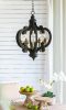 French Country Wood Chandelier, 6-Light Farmhouse Pendant Light Fixture with 28" Adjustable Chain for Kitchen Foyer Hallway, Bulb Not Included