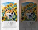 NEW Shiba Inu in Sunflowers Ceramic Night Light Compact, UL-Certified, Ideal for Bedroom, Bathroom, Nursery, Hallway, Kitchen, 6x4x3, Multicolor