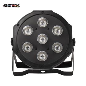 SHEHDS LED Flat Par 7x18W RGBWA+UV Light DMX512 6-10CH Stage Light Stroboscope For Home Entertainment Professional Stage (Plug Type: EU Plug)