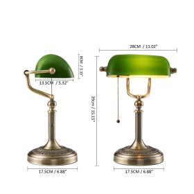 Vintage table light glass E27 banker's lamp zipper switch desk lamp bedroom home stuy restaurant library office light night lamp (Body Color: YY-T9009-GR)