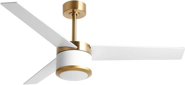 reiga 52 Inch Smart White Ceiling Fan with Dimmable Light and Remote Control, 3 Blades Modern Indoor Outdoor Ceiling Fans (Color: White Gold)