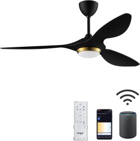 reiga 52 Inch Smart White Ceiling Fan with Dimmable Light and Remote Control, 3 Blades Modern Indoor Outdoor Ceiling Fans (Color: Black)