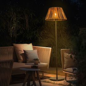 Outdoor Rattan Solar Powered Floor Lamp IP65 Waterproof LED Light for Garden Yard Terrance Patio (Color: Black)