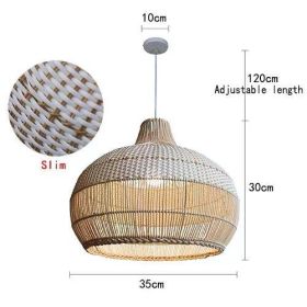 LED Rattan Chandelier Pendant Lamp for Japanese Restaurant Nordic Kitchen and Retro Tea Room Decor Handmade Lighting Fixtures (Body Color: 35cm)