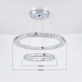 Modern Crystal Ceiling Chandelier Round Ring Lamp Suspension Fixtures Dining Room Furniture Plafon Led Luminaire Pendant Lights (Wattage: Cold White, Body Color: 2rings D50XD30cm)