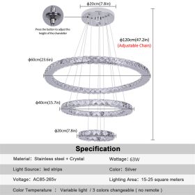 Modern Crystal Ceiling Chandelier Round Ring Lamp Suspension Fixtures Dining Room Furniture Plafon Led Luminaire Pendant Lights (Wattage: Changeable, Body Color: 3rings D20XD40XD60cm)