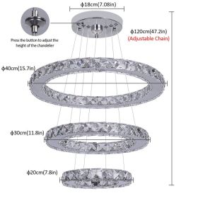 Modern Crystal Ceiling Chandelier Round Ring Lamp Suspension Fixtures Dining Room Furniture Plafon Led Luminaire Pendant Lights (Wattage: Cold White, Body Color: 3rings D20xD30xD40cm)