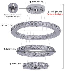 Modern Crystal Ceiling Chandelier Round Ring Lamp Suspension Fixtures Dining Room Furniture Plafon Led Luminaire Pendant Lights (Wattage: Changeable, Body Color: 3rings D20xD30xD40cm)