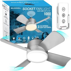 Socket Fan Light Original ‚Äì Warm Light Ceiling Fans with Lights and Remote | with Replacement for Bulb/Ceiling (Blade Color: Silver)