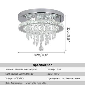 Luxury Crystal Modern LED Ceiling Chandelier Light Remote Dimming Round Ceiling Lamp for Home Decoration Indoor Hanging Lamps (Emitting Color: Cold White, Body Color: Dia30cm)