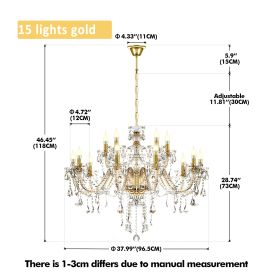 15 Arms Chandelier Pendant Chandelier Crystal Cognac Color Chandelier Bedroom Modern K9 Crystal For Living Room Corridor EU ship (Body Color: 15arms gold)