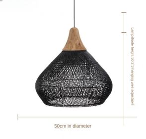 Vintage Pendant Lights Hight Quality Rattan Lamps Dining Room Restaurant Kitchen Light Fixtures Loft Luminaries Home Decor (Body Color: Black D 50cm)