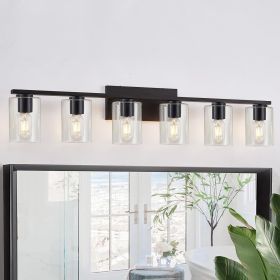 DRNANLIT Black Bathroom Vanity Lighting Over Mirror,6 Light Bathroom Vanity Lights with Clear Glass Shade,Metal Vanity (Emitting Color: Black)