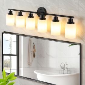 Modern 6-Light Vanity Bathroom Mirror Light, Frosted White Glass with Black Iron Frame, Contemporary Wall Sconce for Bedroom, Bathroom (Color: Black,White)