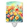 NEW Freesias in Watercolor Ceramic Night Light Compact, UL-Certified, Ideal for Bedroom, Bathroom, Nursery, Hallway, Kitchen, 6x4x3, Multicolor