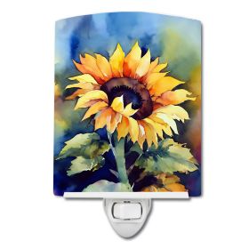 NEW Sunflowers in Watercolor Ceramic Night Light Compact, UL-Certified, Ideal for Bedroom, Bathroom, Nursery, Hallway, Kitchen, 6x4x3, Multicolor (Default: Default)