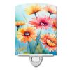 NEW Gerbera Daisies in Watercolor Ceramic Night Light Compact, UL-Certified, Ideal for Bedroom, Bathroom, Nursery, Hallway, Kitchen, 6x4x3, Multicolor