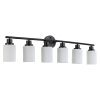 Modern 6-Light Vanity Bathroom Mirror Light, Frosted White Glass with Black Iron Frame, Contemporary Wall Sconce for Bedroom, Bathroom