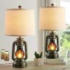 Lamp Bedside Table Farmhouse Lantern Table Lamps for Living Room Set of 2 Linen Fabric Shade Decoration for Bedroom Decor Indoor