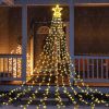 Christmas Hanging Waterfall String Light with Topper Star IP65 Waterproof Outdoor Plug In Fairy Waterfall Tree Light with 8 Lighting Modes Timer Memor